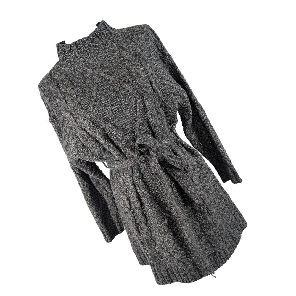 NWOT! AMADI! MARLED GRAY & WHITE CABLE KNIT BELTED TIE WAIST SWEATER DRESS! XS